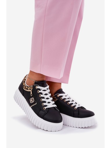 Womens Sports Shoes On Platform Made Of Eco Leather Panther Black Velionna