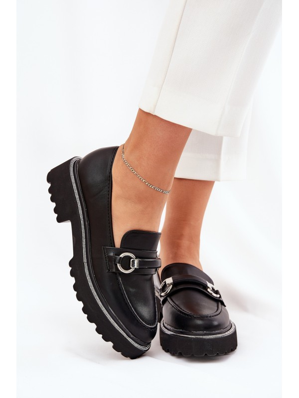 Ladies moccasins decorated with rhinestones black Patina