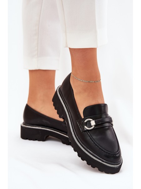 Ladies moccasins decorated with rhinestones black Patina