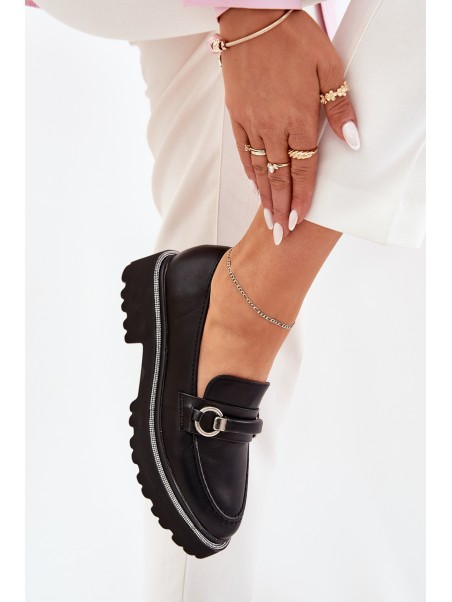 Ladies moccasins decorated with rhinestones black Patina