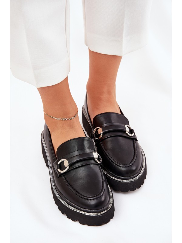 Ladies moccasins decorated with rhinestones black Patina