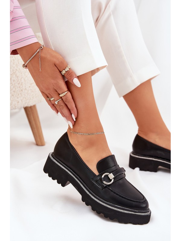 Ladies moccasins decorated with rhinestones black Patina