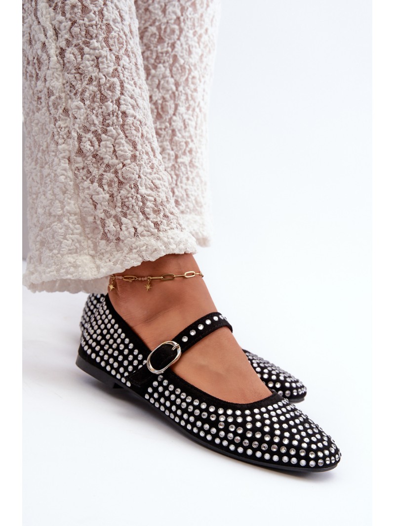 Eco Suede Ballerina Flats Adorned with Jet Black Tinara