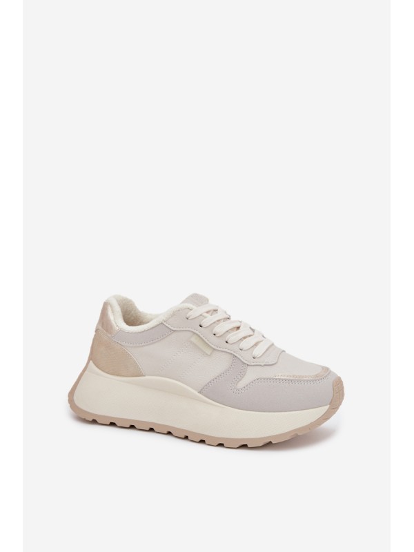 Warm women's platform sneakers Big Star SS274008 HI-POLY SYSTEM light beige Warm women's platform sneakers Big Star SS274008 HI-POLY SYSTEM light beige