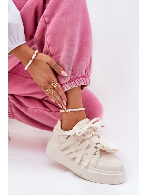 Eco Leather Sneakers On Platform Beige Penolle