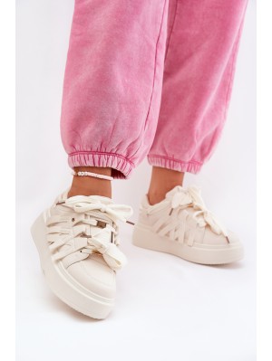 Eco Leather Sneakers On Platform Beige Penolle 2