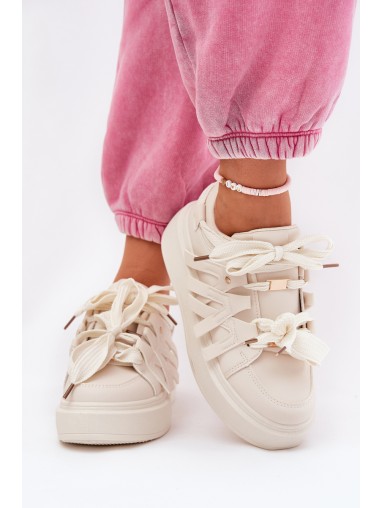 Eco Leather Sneakers On Platform Beige Penolle Eco Leather Sneakers On Platform Beige Penolle