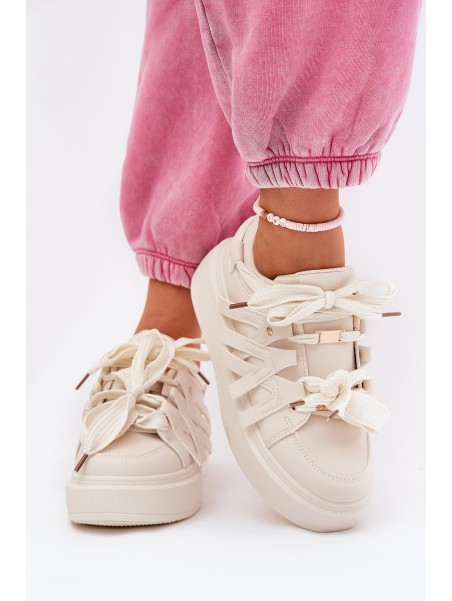Eco Leather Sneakers On Platform Beige Penolle