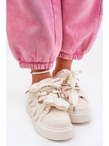 Eco Leather Sneakers On Platform Beige Penolle Eco Leather Sneakers On Platform Beige Penolle