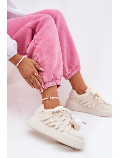 Eco Leather Sneakers On Platform Beige Penolle Eco Leather Sneakers On Platform Beige Penolle
