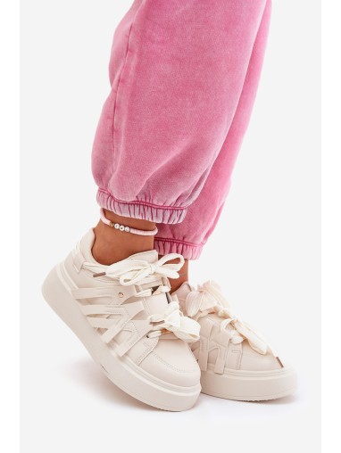 Eco Leather Sneakers On Platform Beige Penolle Eco Leather Sneakers On Platform Beige Penolle