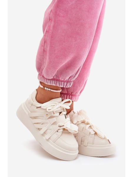 Eco Leather Sneakers On Platform Beige Penolle