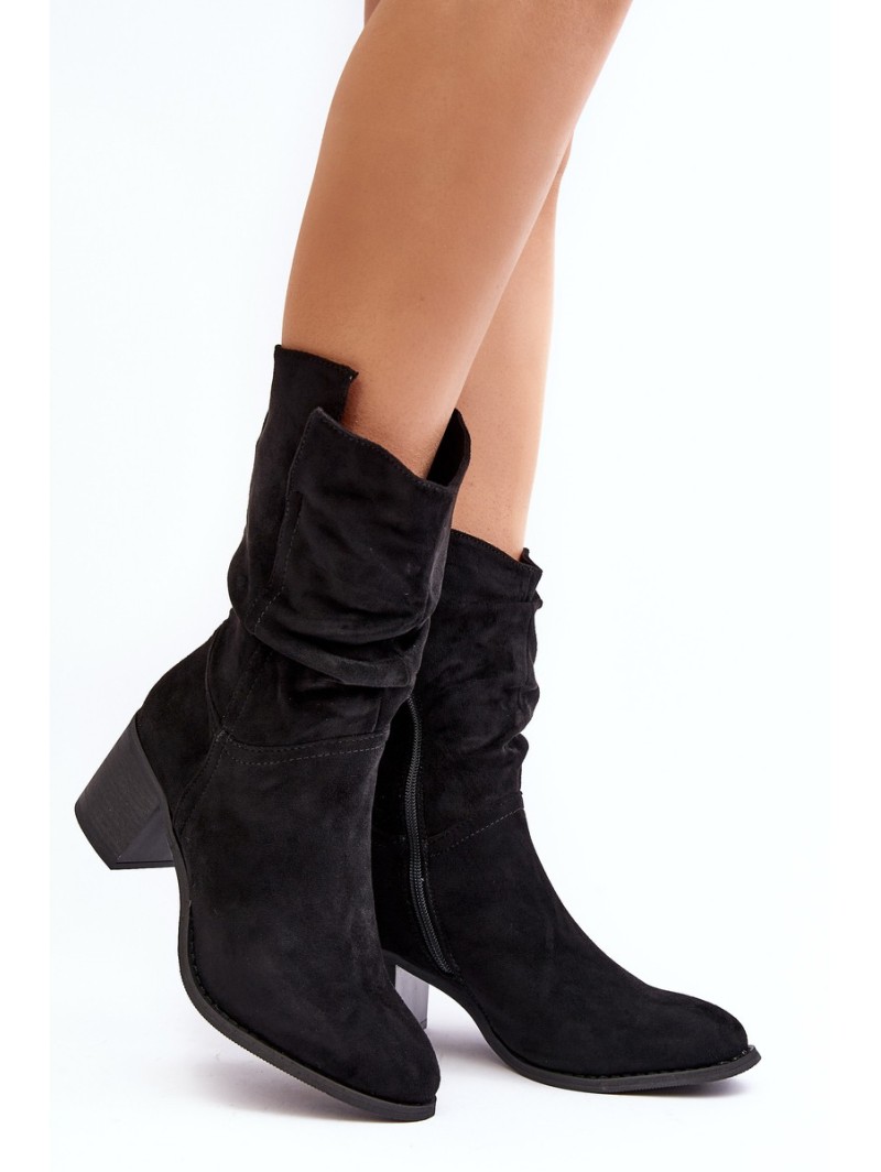 Women's ankle boots with ruffled shaft and block heel black Shavy