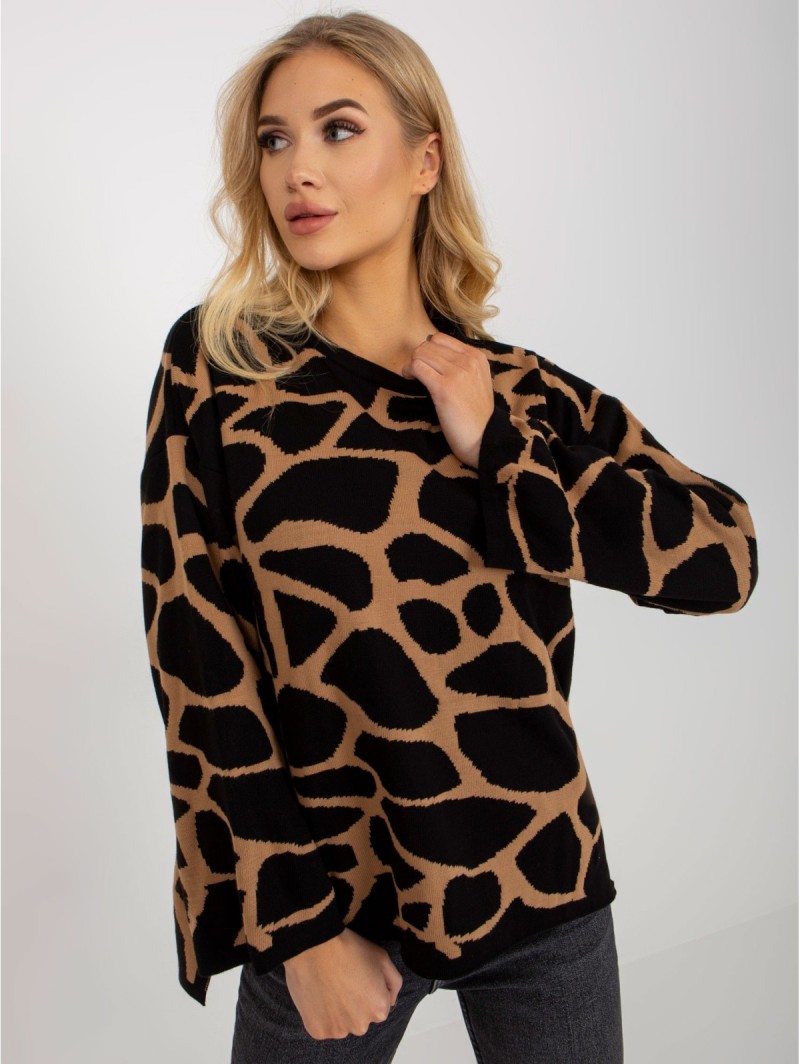 Megztinis-RV-SW-14276.09X-juodas-smėlio spalvos Megztinis-RV-SW-14276.09X-juodas-smėlio spalvos