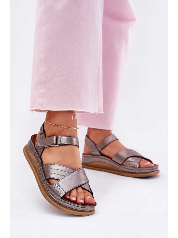 Ladies leather sandals on platform Maciejka L7064-35 graphite