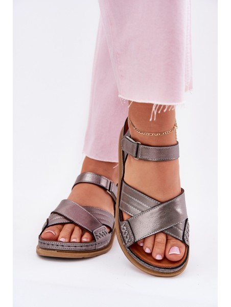 Ladies leather sandals on platform Maciejka L7064-35 graphite