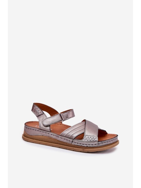 Ladies leather sandals on platform Maciejka L7064-35 graphite