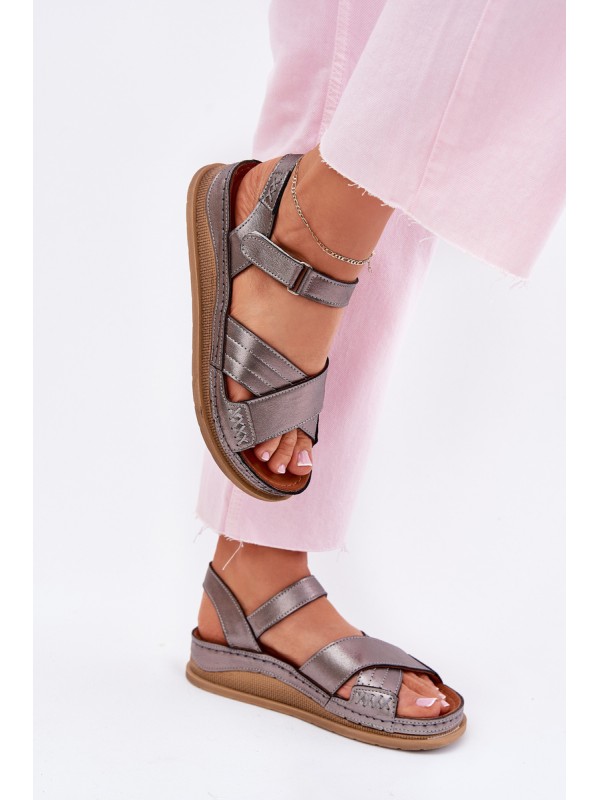 Ladies leather sandals on platform Maciejka L7064-35 graphite