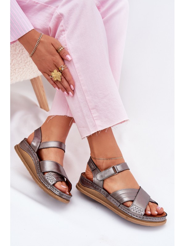 Ladies leather sandals on platform Maciejka L7064-35 graphite