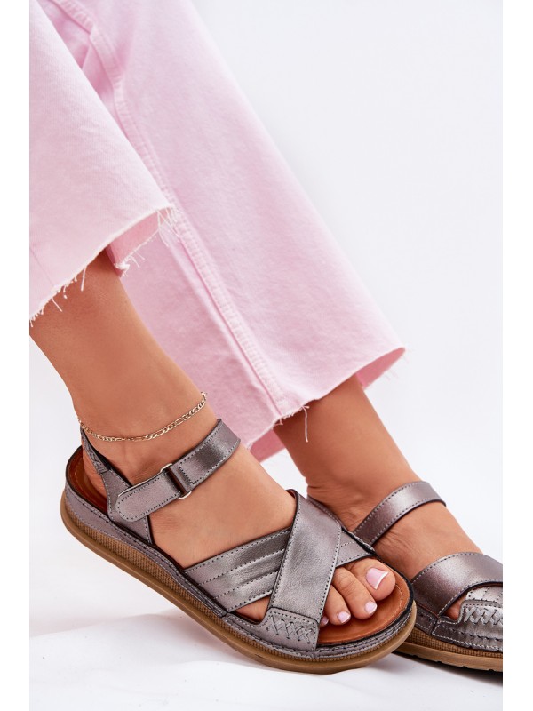 Ladies leather sandals on platform Maciejka L7064-35 graphite