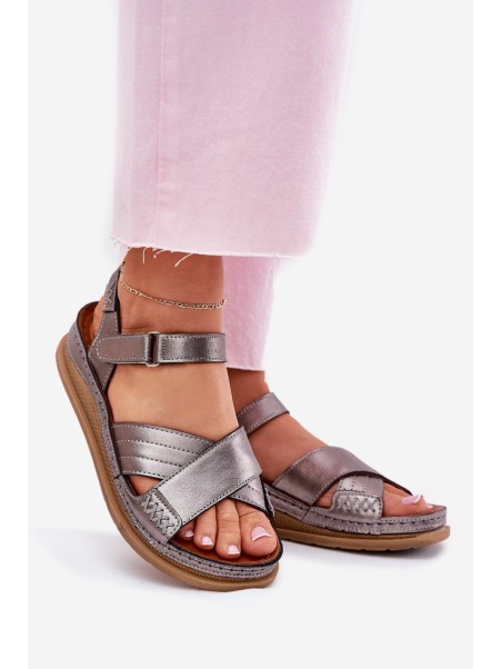 Ladies leather sandals on platform Maciejka L7064-35 graphite