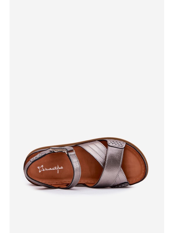 Ladies leather sandals on platform Maciejka L7064-35 graphite