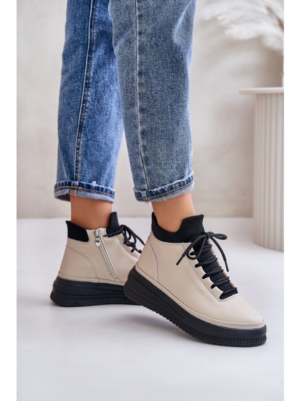 Lightweight Leather Sports Shoes On Platform Beige Artiker 55C0554 2