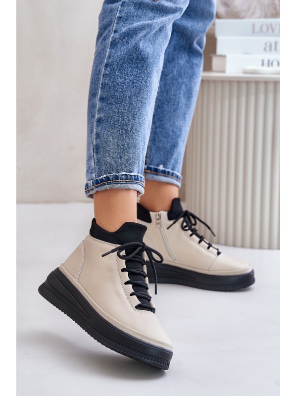 Lightweight Leather Sports Shoes On Platform Beige Artiker 55C0554