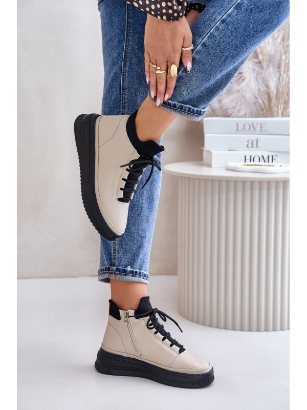 Lightweight Leather Sports Shoes On Platform Beige Artiker 55C0554