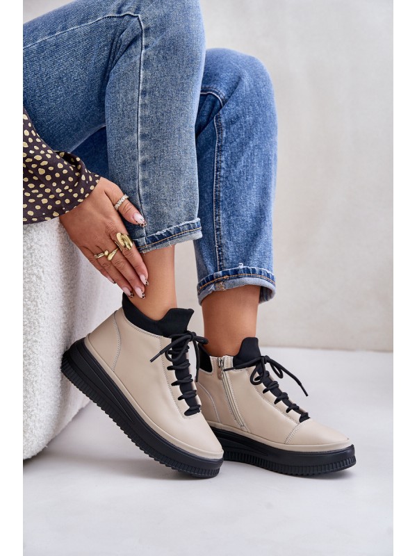 Lightweight Leather Sports Shoes On Platform Beige Artiker 55C0554