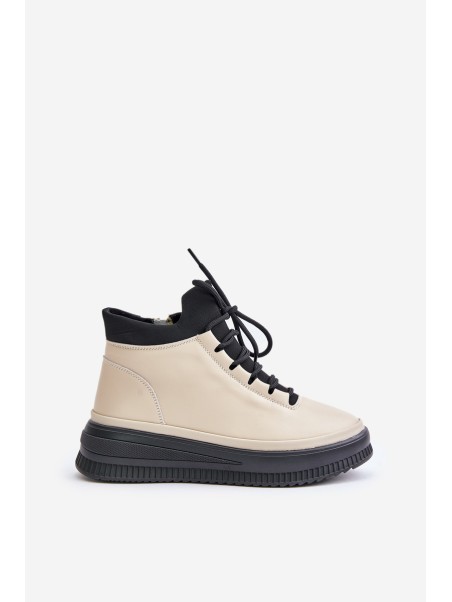 Lightweight Leather Sports Shoes On Platform Beige Artiker 55C0554