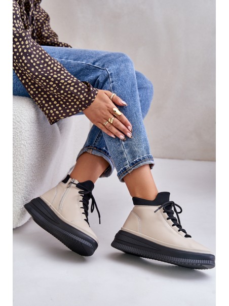 Lightweight Leather Sports Shoes On Platform Beige Artiker 55C0554