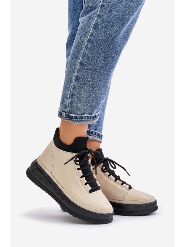 Lightweight Leather Sports Shoes On Platform Beige Artiker 55C0554