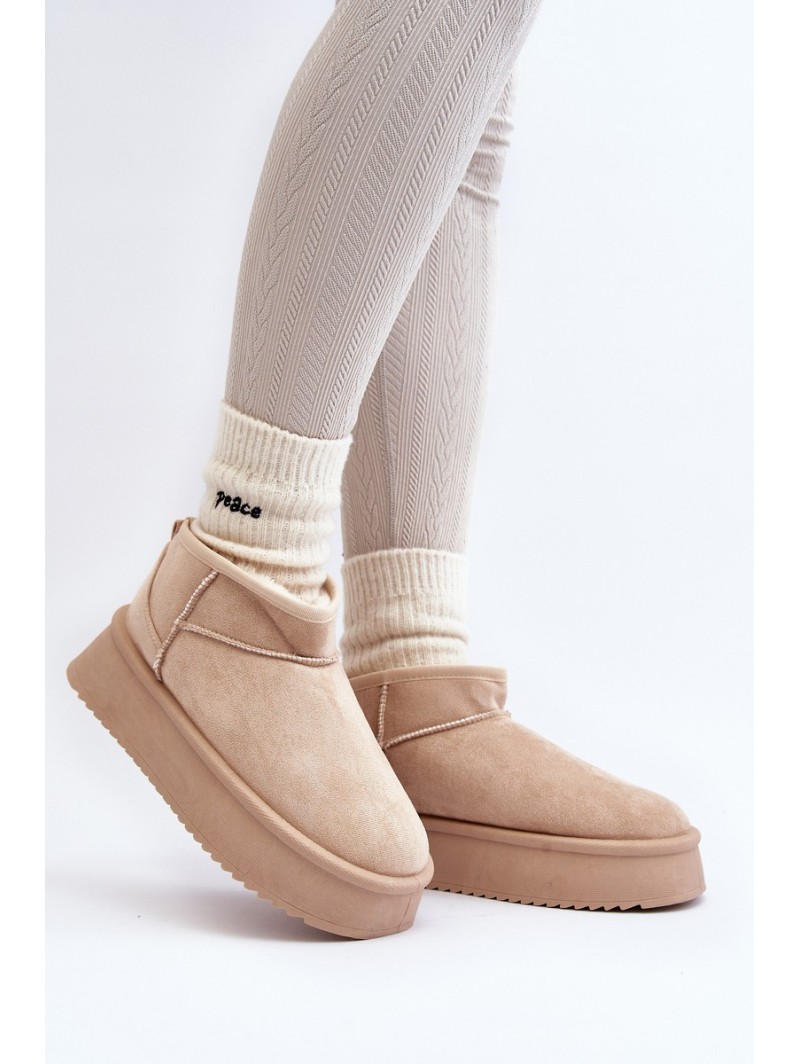 Moteriški sniego batai su storu padu smėlio spalvos