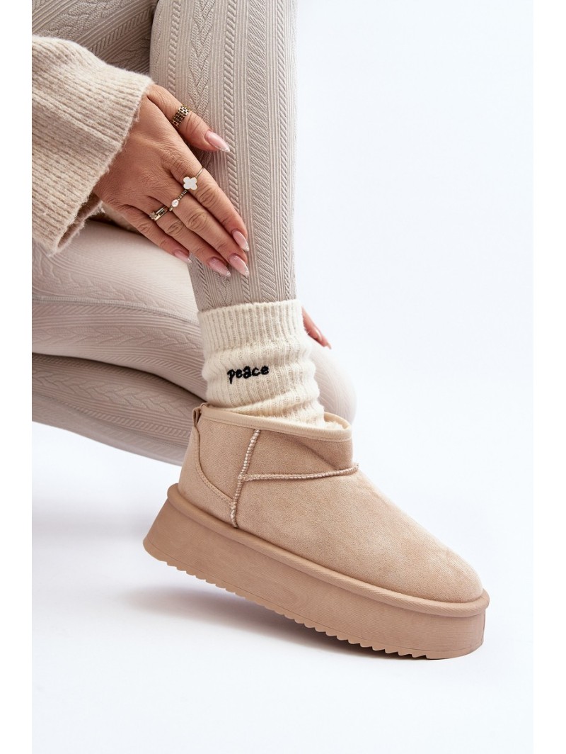 Moteriški sniego batai su storu padu smėlio spalvos