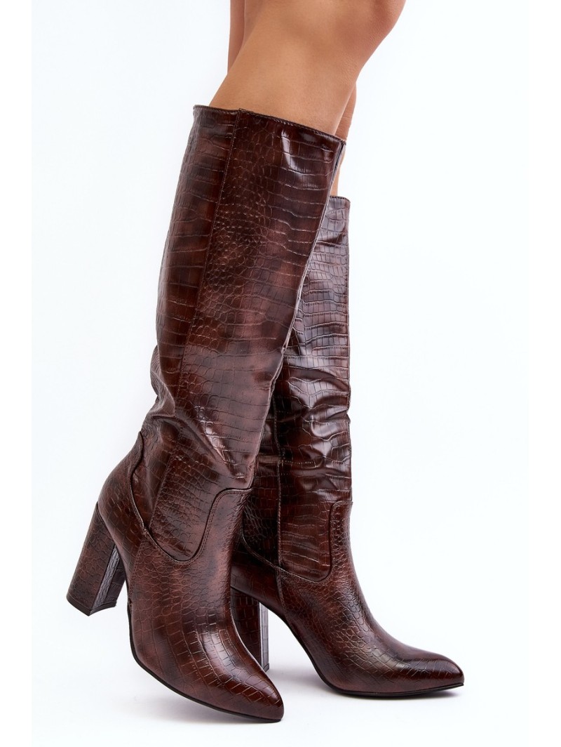 Women's Knee-High Boots with Stiletto Heels and Snake Pattern Delul