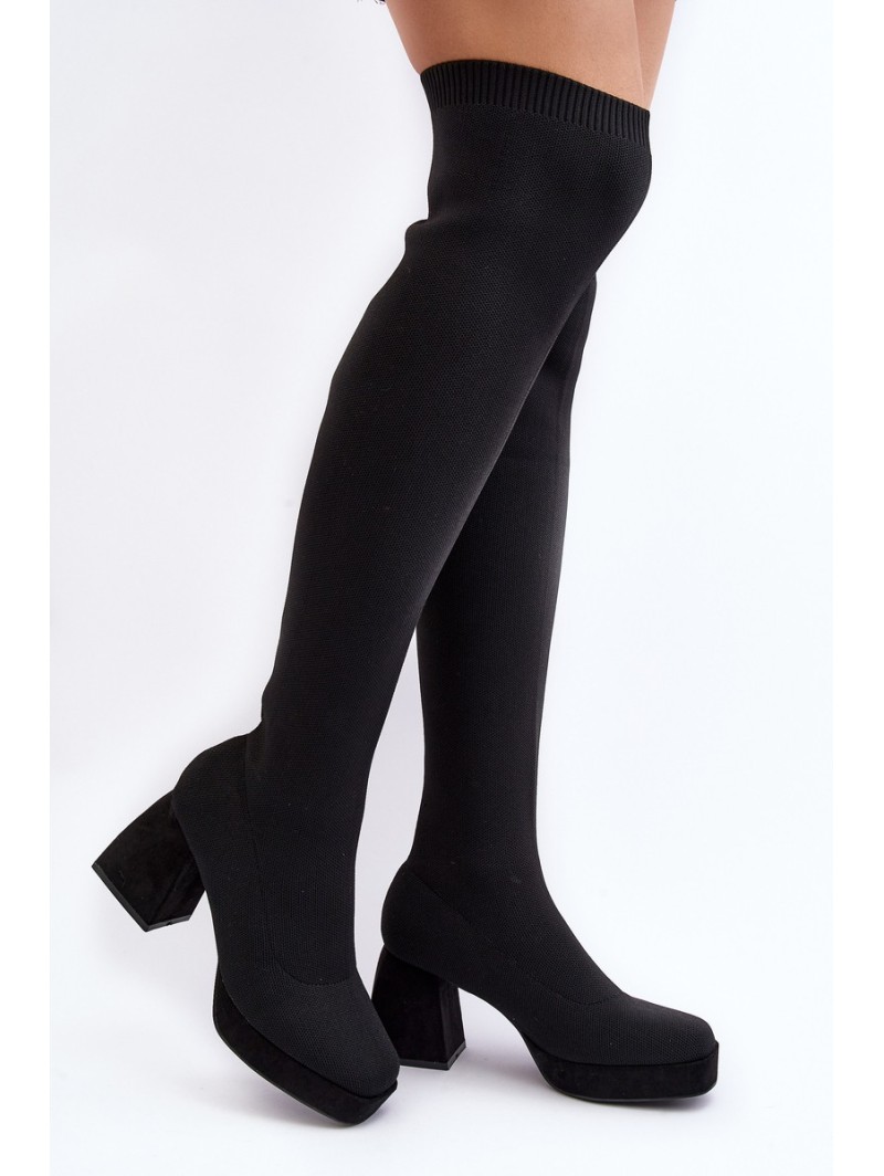 Women's black over-the-knee boots with platform and heel Manaliis