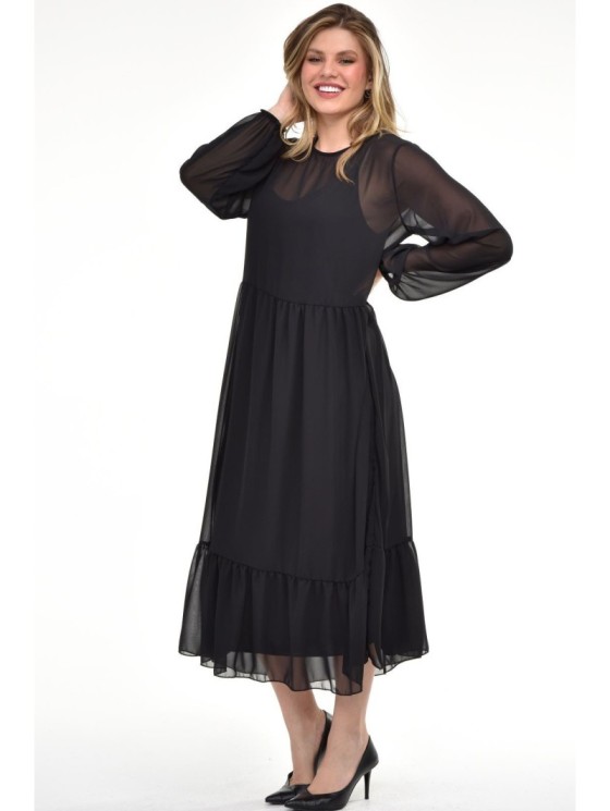 Elegantiška juoda suknelė iš dviejų sluoksnių ❤️ Suknelės apkūnioms 2