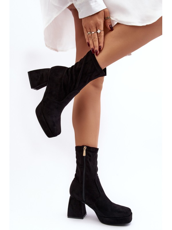 Women's ankle boots with chunky heel and platform in dark beige Adelle 2