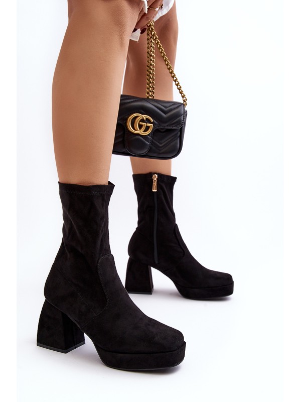 Women's ankle boots with chunky heel and platform in dark beige Adelle