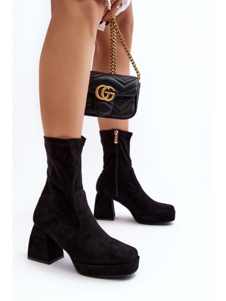 Women's ankle boots with chunky heel and platform in dark beige Adelle