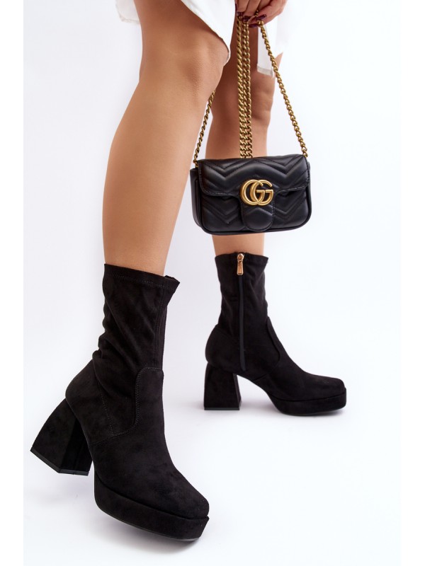 Women's ankle boots with chunky heel and platform in dark beige Adelle