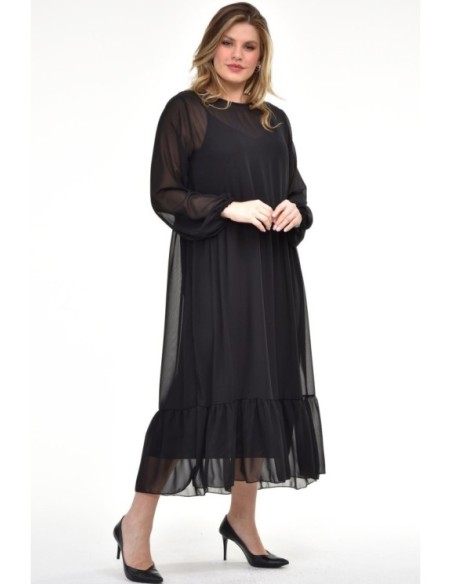 Elegantiška juoda suknelė iš dviejų sluoksnių ❤️ Suknelės apkūnioms
