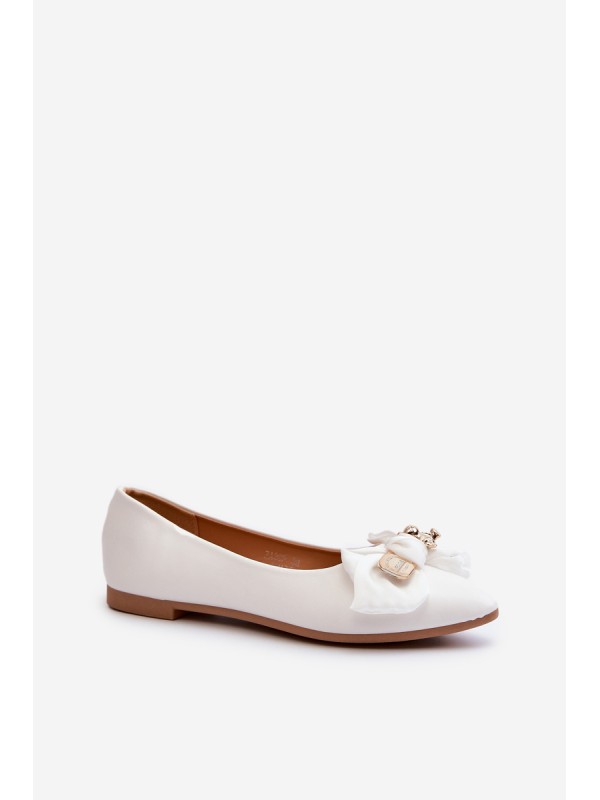 Women's Eco Suede Ballerina Flats with Bow and Brooch in Light Beige S