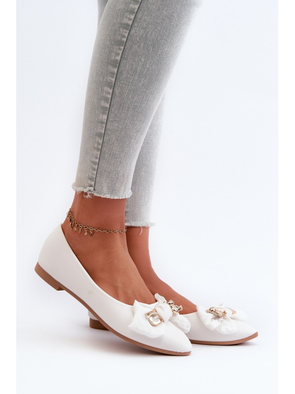 Women's Eco Suede Ballerina Flats with Bow and Brooch in Light Beige S