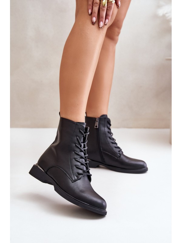 Warm Women's Worker Boots Natural Leather Vinceza 66691 Black