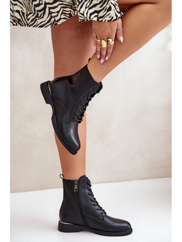 Warm Women's Worker Boots Natural Leather Vinceza 66691 Black