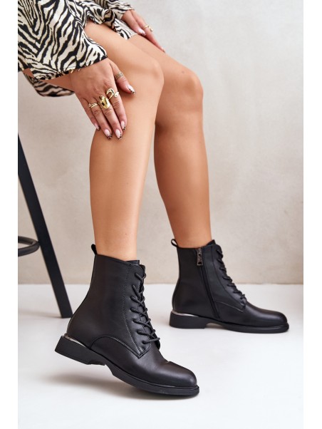 Warm Women's Worker Boots Natural Leather Vinceza 66691 Black