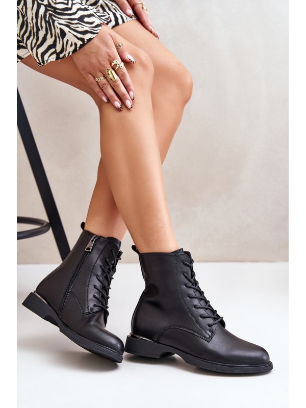 Warm Women's Worker Boots Natural Leather Vinceza 66691 Black