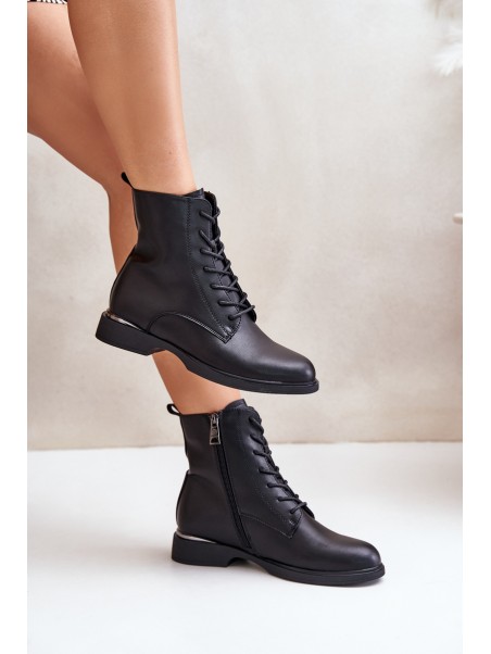 Warm Women's Worker Boots Natural Leather Vinceza 66691 Black